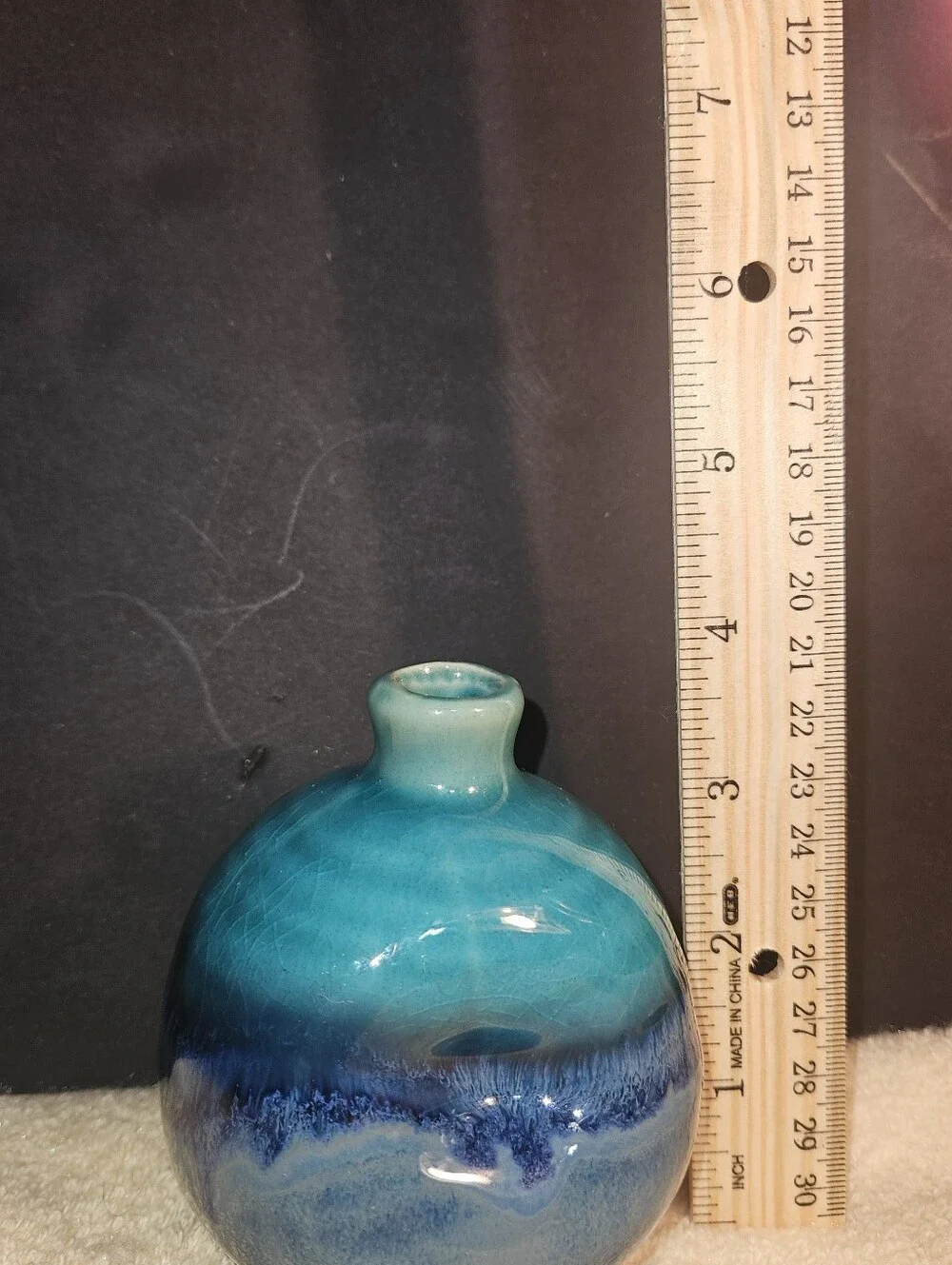 Vintage Kotobuki Japanese Ceramic Mini Bud Vase Mino Ware Ocean Blue Glaze Art